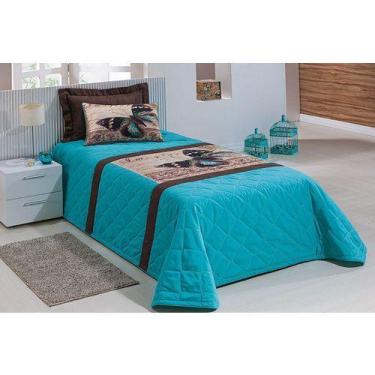 Imagem de Cobre Leito Solteiro Borboleta Marron E Azul - Chrisney Bordados