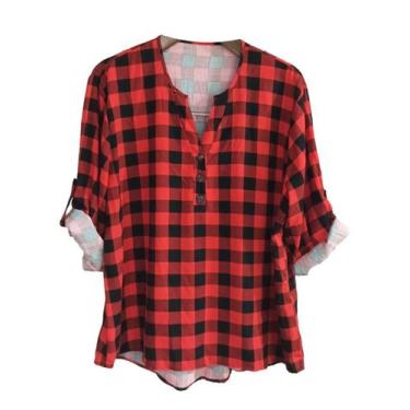 Imagem de Camisete Feminina Plus Size /Camisa Blusa Social Estampada Xadrez 2543