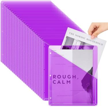 Imagem de Seajan 100 pastas de bolso para fichário de 3 anéis, pastas de plástico transparente com 2 bolsos, divisórias de fichário de 3 furos, jaquetas de arquivo de barra de poliéster para escritório e escola