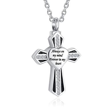 Imagem de OutstandLong Colar de urna com cruz de cremação para cinzas árvore da vida pai/mãe/avó de aço inoxidável pingente de urna de cinzas suporte memorial joia, Metal, aço inoxidável