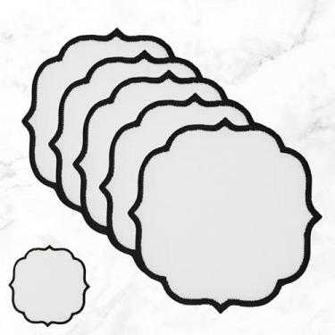 Imagem de Pacote com 50 guardanapos de coquetel de linho para bebidas, guardanapos de bar a granel, guardanapos de pano bordados, porta-copos de festa, eventos, casamentos, aniversários, 15 x 15 cm (preto sobre