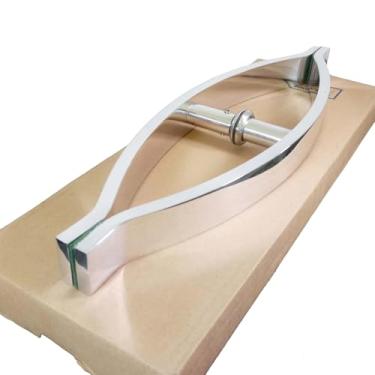 Imagem de Puxador Space para Porta de Vidro/Box, Madeira, Alumínio, Portão - 1 Furo Barra Chata Maciça Curvo com 38cm