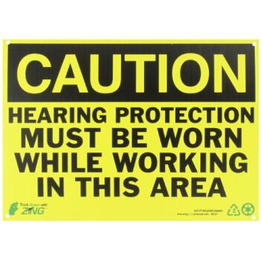 Imagem de Zing Green Products 2151 Placa de segurança de plástico reciclado "Caution Hearing Protection Must Be Worn This Area", 35,5 cm de comprimento, 25,4 cm de largura