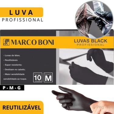 Imagem de Luva Preta Marco Boni Látex Reutilizável Profissional P M G Caixa 10 U