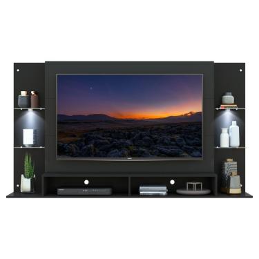 Imagem de Painel Com Suporte Tv 60´´ e 2 Leds Prateleiras De Vidro