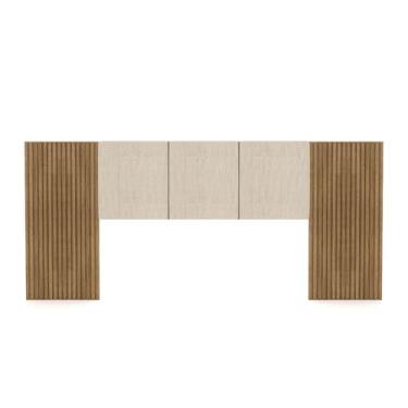 Imagem de Cabeceira Painel Casal Ripado Nature e Linho Bege Sevilha 273 cm - Pallazio