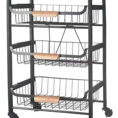 Imagem de Carrinho Organizador 3 Cestos Em Aço E Madeira 66X30X43Cm - Members Ma