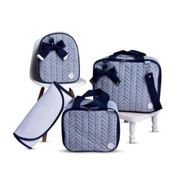 Imagem de Kit de Bolsa Mala Maternidade Luxo 4 Peças Jeans - WLN MAGAZINE