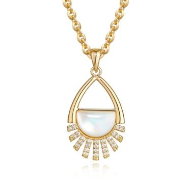 Imagem de BENEIGE Colar feminino delicado com pingente com pingente banhado a ouro 14K, joia versátil para presente para todos os dias, Latão, Zircão