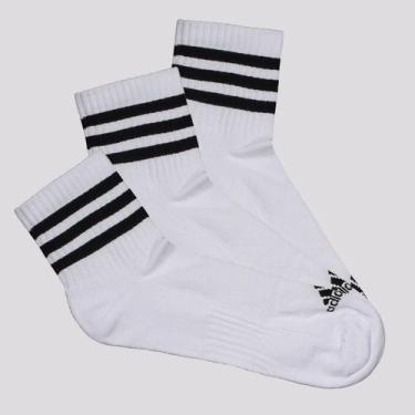 Imagem de Kit Meia Adidas 3 Pares Cano Medio 3 Listras Branca e Preta, M