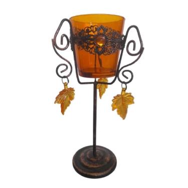 Imagem de Castiçal Vidro Amarelo Vela 23Cm Altura 12Cm Largura 2