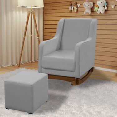 Imagem de Cadeira Poltrona de Amamentação e Balanço Aquila c/ Puff Veludo Cinza 