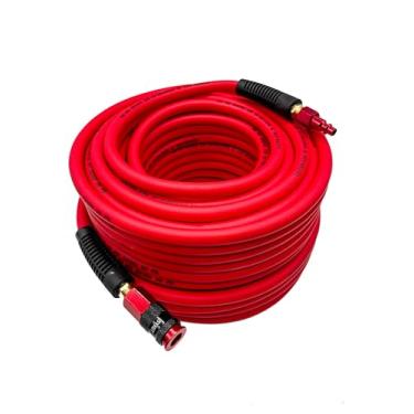 Imagem de SYXQT Mangueira De Ar Híbrida 1/4 Pol. X 100 Pés, Compressor 300 Psi Para Serviço Pesado, Leve, Resistente A Torções, Flexibilidade Todas As Condições Climáticas Com Engate Rápido Giratório Alumínio