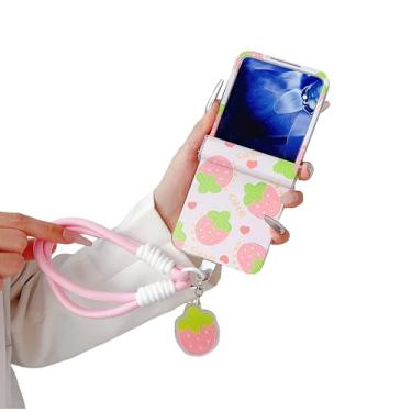 Imagem de SKPY Linda capa compatível com Motorola Razr Ultra 2025 com cordão de pérola, desenho animado engraçado padrão de frutas de morango à prova de choque capa de proteção de dobradiça para Razr Ultra 2025