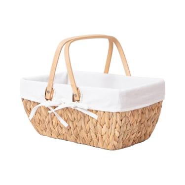 Imagem de GYASVWU Cestas de piquenique de jacinto de água, cesta de piquenique de vime com alça, cesta de pão de vime com forro, cestas de presente vazias para Páscoa, casamentos, jardim e decoração de casa