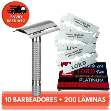Imagem de Kit 10 Aparelho Barbeador Metal Clássico Manual Retrô E Lâmina Lord Pl