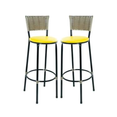 Imagem de Kit 2 Banquetas Cadeiras Altas Bistrô Capuccino Para Cozinha e Bancadas (AMARELO)