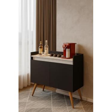 Imagem de Armario Aparador Buffet 2 Portas Pés Palito Luxo Preto/Marmore Branco - MJM Casa dos moveis