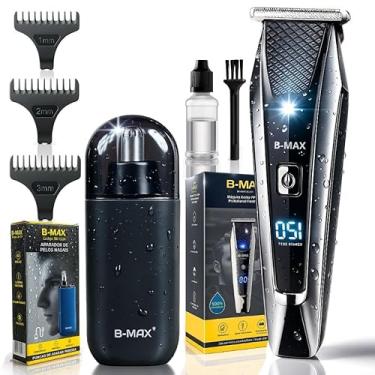 Imagem de Aparador de Cabelo Barba e Nariz Masculino Recarregável BMAX Kit Completo Lâmina de Titânio Visor LCD USB C Prova Dagua Portátil e Leve com Pentes de Corte