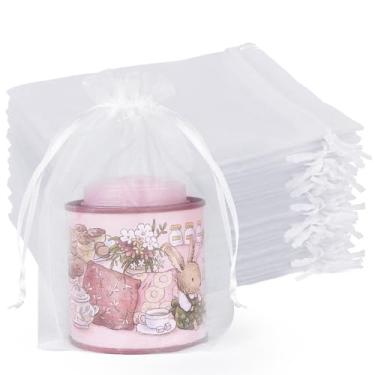 Imagem de Crweety 50 unidades de sacos de organza 12 x 18 cm, pequenos sacos de presente de malha com cordão, embalagem transparente de lembrancinhas de festa, sachê a granel para joias, doces, casamento, Natal