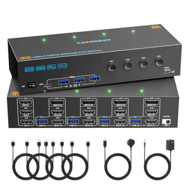 Imagem de KVM Switch 3 Monitores 4 Computadores 4K@60Hz,Simulação EDID, USB 3.0 HDMI DP KVM Switch Triple Monitor para 4 PC Compartilhar 3 Monitores e de Mouse do Teclado, com Remoto com fio e 4 cabos USB
