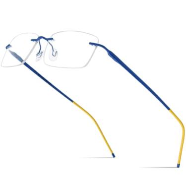 Imagem de VFDHN Armação de óculos sem aro de titânio para mulheres, óculos sem armação para homens, ultraleve (armação azul C2)
