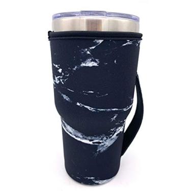 Imagem de Wanty reutilizável de neoprene com mangas de neoprene para copo de café com isolamento de neoprene ideia de suporte de copo para copo de 76,2 g - copo de 81,28 g, trenta Starbucks, grandes donuts de Dunkin (apenas mangas de copo), Marble Black