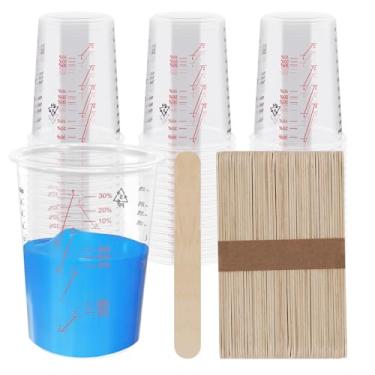 Imagem de AOOTOOSPORT Conjunto de 50 copos de mistura de tinta de 600 ml com 50 bastões de madeira, proporções de medição fáceis de 2: 1, 3: 1, 4: 1, ideal para resina epóxi, tinta e muito mais