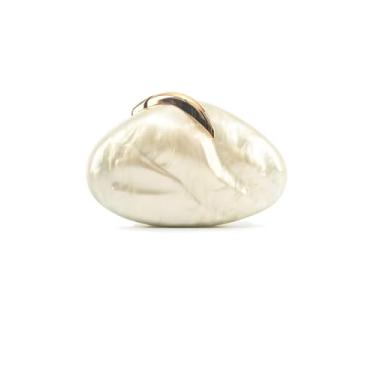 Imagem de blinkgooblink Bolsa de mão feminina de acrílico, prata, bolsa tiracolo de corrente de metal para convidados de casamento, Bege