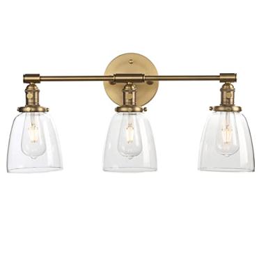 Imagem de Phansthy 3 arandelas de parede de latão antigo, lâmpadas de parede com interruptor liga/desliga e abajur de vidro transparente em forma de sino de 5,5 polegadas (antigo)