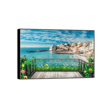 Imagem de Impressão em tela de paisagem - Edifícios Mar-Natureza Pintura de Parede Quadro Preto Decoração Poster para Sala de Estar Moderna 20x30cm8x12in