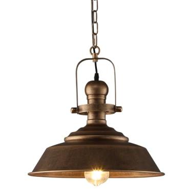 Imagem de fansimone Luminária pendente de casa de fazenda de 35 cm para ilha de cozinha, luz de teto rústica de bronze com acabamento pintado à mão, iluminação de bar moderna industrial, pingentes de cúpula