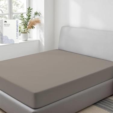 Imagem de Mayfair Linen Lençol de elástico solteiro 100% algodão orgânico, tecido percal, tamanho GG, cinza acinzentado, 1 lençol com elástico alto, para colchões de até 40,6 cm, lençóis de luxo com