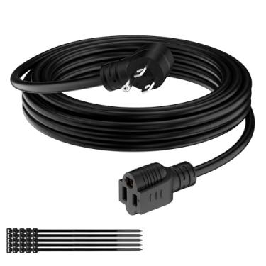 Imagem de Cord de extensão de 6 FT, 3 Prong Extension Power Cord, 90 Degree Right Angle Plug Design, Capa flexível de 16/3, 1625 W, 16 AWG, Save Space 3 Prong Electric Cord, ETL, Black Cabo com 25 Ties de cabo