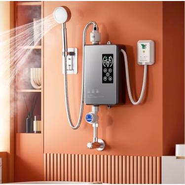 Imagem de Aquecedor de água instantâneo inteligente montado na parede chuveiro elétrico sem tanque aquecedor de água instantâneo termostato para banheiro cozinha