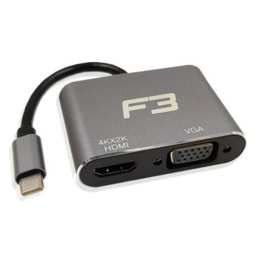 Imagem de Cabo Adaptador 2 em 1 USB-C 3.1 Type-C Para HDMI 4K e VGA JC-TYCHDMIVGA F3