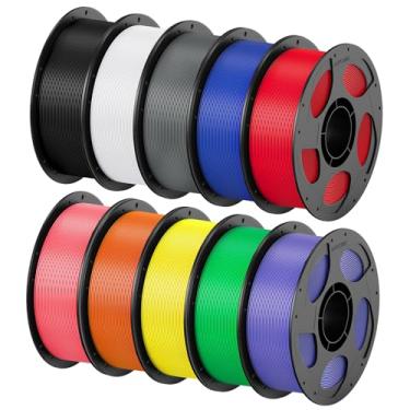 Imagem de ANYCUBIC Pacote de filamento PETG de 1,75 mm, filamento de impressora 3D, precisão dimensional +/- 0,02 mm, carretel reutilizável de 1 kg, 10 kg preto + branco + cinza + rosa + vermelho + azul + verde