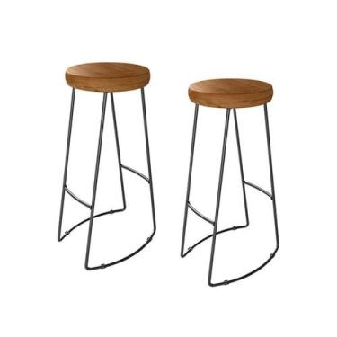 Imagem de Kit 2 Banquetas Decorativas Industrial Aurora Peroba Preto - Black Hou