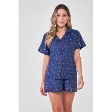 Imagem de Pijama Feminino Toque De Seda Americano - Praqnome, Azul marinho, G