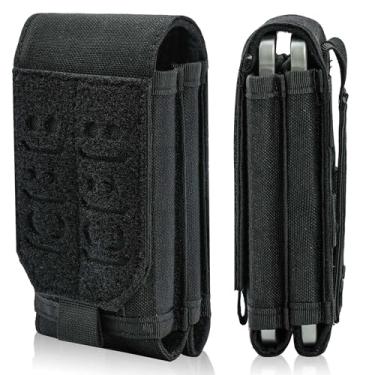 Imagem de Molle Bolsa dupla para celular, resistente à prova d'água Samll Suporte tático para celular com emblema da bandeira dos EUA para 12 a 17 cm (DULA-Preto)