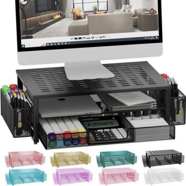 Imagem de Mesa Monitor Stand Riser Gianotter com gaveta e suporte para 2 canetas