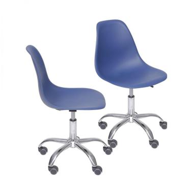 Imagem de Kit 2 Cadeiras para Escritório Secretária Decorativa Eames DKR 1102 Or Design Azul Marinho