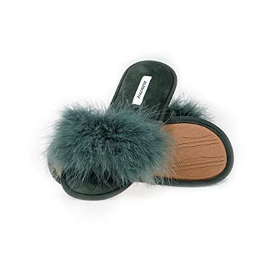 Imagem de JOJOCOSY Pantufas femininas confortáveis e macias de pelúcia Extreme Plush para ambientes internos e abertos, Verde kombu, 5-6