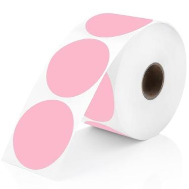 Imagem de Perco Etiquetas adesivas térmicas de círculo redondo rosa de 5 cm - 735 etiquetas por rolo, compatível com impressora térmica direta, adesivo permanente, cores vibrantes, fixação forte, perfurado para