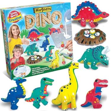 Imagem de Small World Toys Kit de pintura de dinossauro para crianças, molde e pinte suas próprias estatuetas com ímãs para artesanato, ímãs de geladeira para crianças, conjunto de arte de atividades criativas