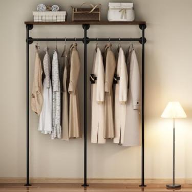 Imagem de KAILNKISS Suporte para roupas de tubo industrial, suporte de parede com prateleiras, organizadores de armário resistentes, guarda-roupa, armazenamento multiuso, prateleira pendurada - 140 cm C preto