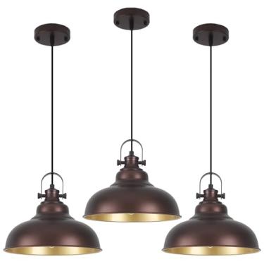 Imagem de GUIHUALOVE Luzes pendentes de bronze Kitchen Island 3 pacotes, luzes pendentes de cozinha industrial de 28 cm, luminárias pendentes de fazenda, luminária pendente de ilha para ilha de cozinha, sala de