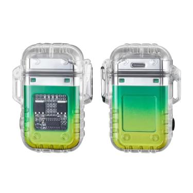 Imagem de COMANYI Isqueiro Elétrico Impermeável Transparente Plasma Arco Isqueiro com Indicação de Bateria LED Tipo C Recarregável Isqueiro Externo À Prova de Vento para Camping, Vela (Amarelo e Verde)