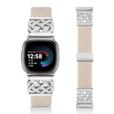 Imagem de Chinber Pulseira trançada compatível com Fitbit Versa 4 para mulheres/Versa 3/Sense 1/Sense 2, pulseira de nylon com fecho magnético e tiras de fivela interloque para Fitbit Versa4/3/Sense1/2