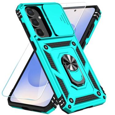 Imagem de SunStory Capa compatível com Samsung Galaxy S25 FE 5G com protetor de tela HD e capa de câmera deslizante e suporte de anel girado, [grau militar] capa de telefone para Galaxy S25 FE (azul-petróleo)